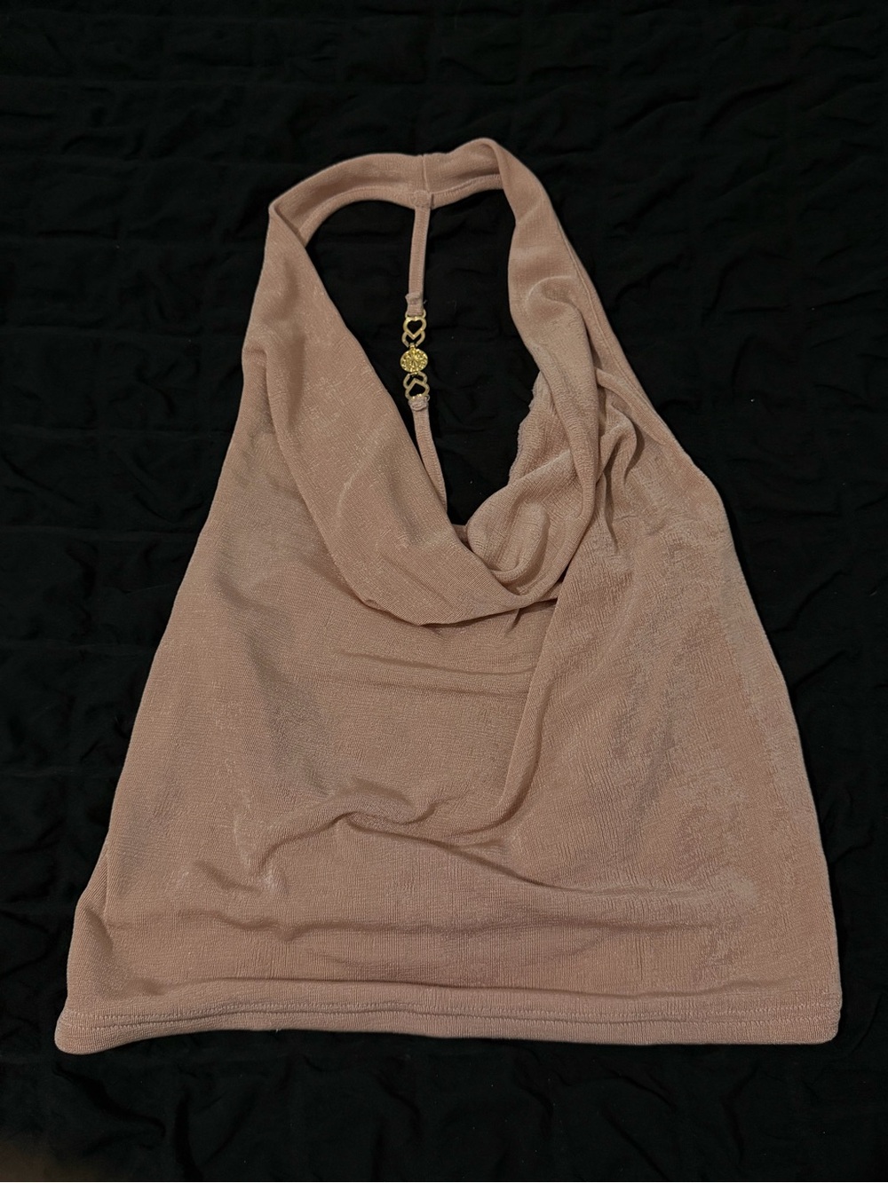 SHEIN Blush Halter Cowl Neck Top with Gold Accent
